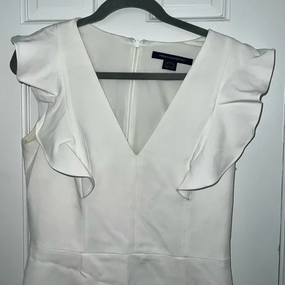 French Connection Whisper Ruffle Mini Dress white graduation dress vneck ruffles - Picture 7 of 16